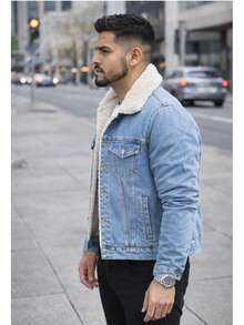 Chamarra de mezclilla vaquera con forro de borrega - Estilo casual moderno - Lavado ligero - Ver 3