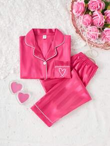 Girls Champagne Striped Long Sleeve Cardigan And Pants 2 Pieces Pajama Set - Hot Pink - View 7