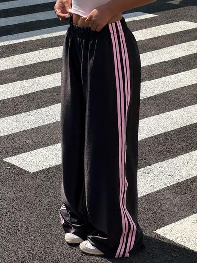 Muchica Women's Casual Patchwork Color Loose Wide Leg Pants, Versatile For Daily Wear