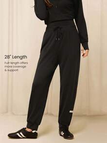 GLOWMODE Pantalones jogger X Reem Modest de ajuste relajado, con protección solar y refrigeración rápida, cintura ajustable con cordón, bolsillos laterales, para entrenamiento, running, gimnasio y uso diario activo - Negro - Ver 3