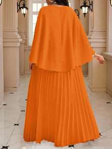 Fleurora Đầm dự tiệc thường ngày cổ tròn xếp ly màu trơn dành cho nữ cỡ lớn - trái cam - Xem 2