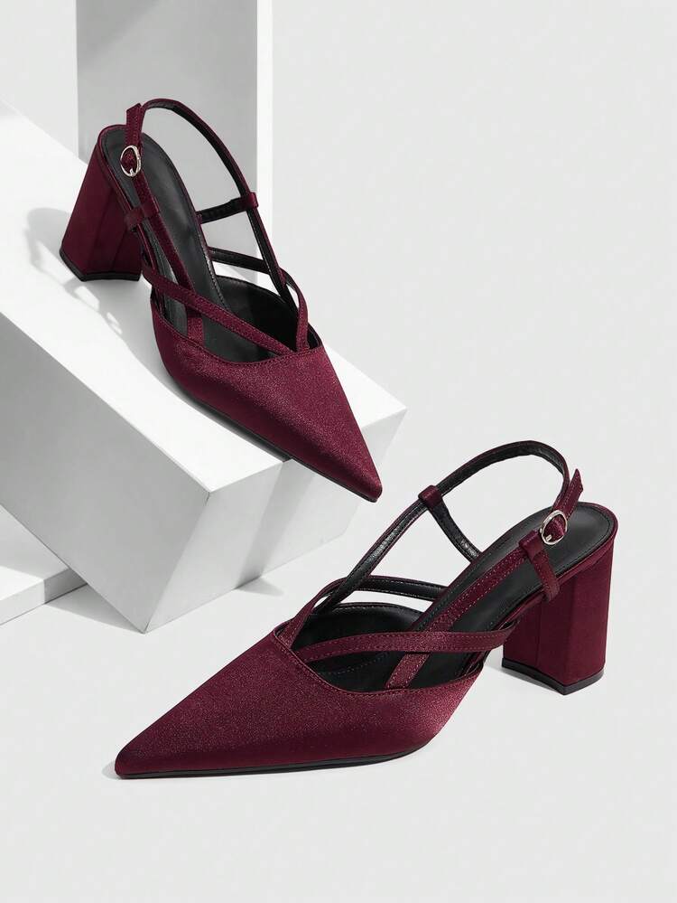 CUCCOO SZL Women's Pointed Toe Criss-Cross Strap Chunky Heel Pumps, Sexy Elegant Stylish High Heels Suitable For Dates, Afternoon Tea, Parties, Formal Events, And Daily Commute