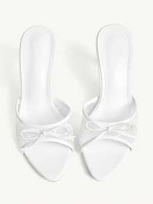 CUCCOO CHICEST 女士鞋履春夏新款白色蕾丝网眼蝴蝶结露趾高跟凉鞋拖鞋时尚舒适百搭优雅性感派对女士凉鞋露趾凉鞋 - 蕾絲網白 - 查看 2