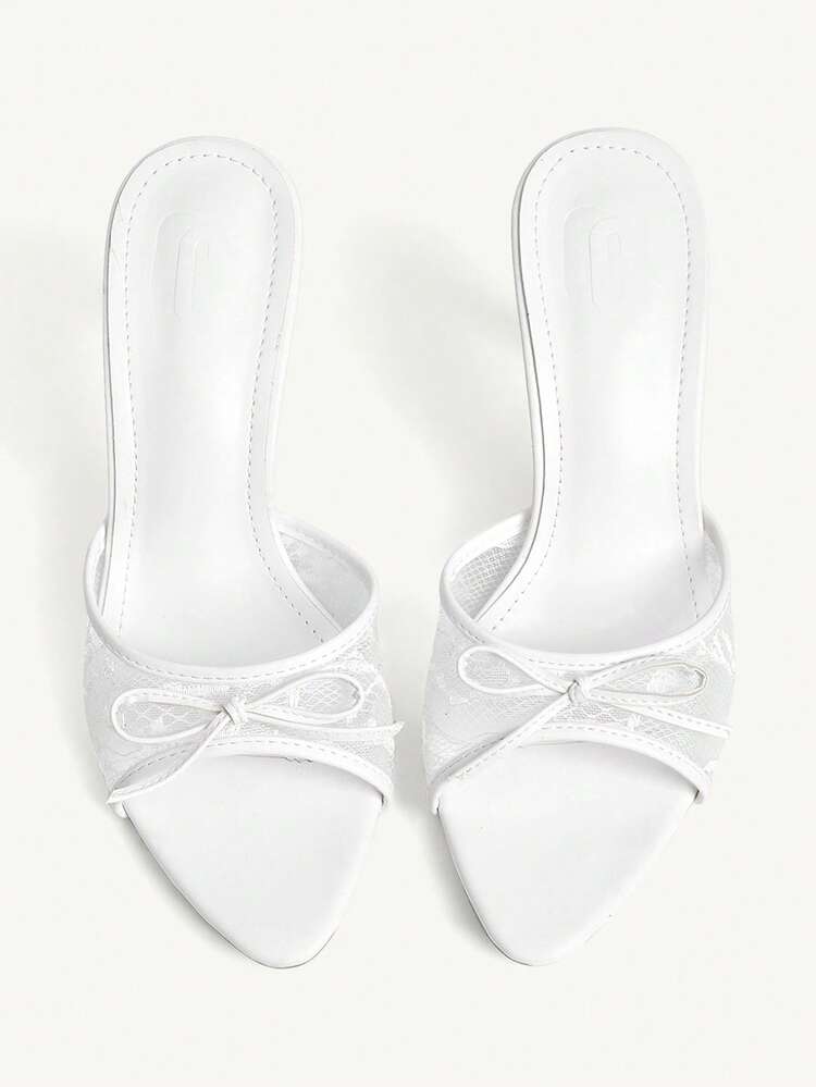 CUCCOO CHICEST Women Shoes Spring And Summer New White Lace Mesh Bow Peep Toe Women's High Heel Sandals Slippers Fashion Comfortable Versatile Elegant Sexy Party Women's Sandals Peep Toe Sandals