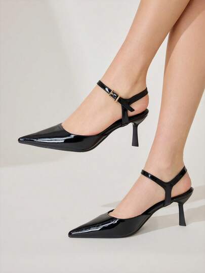 CUCCOO CHICEST 7.2cm Pointed Toe Buckle Strap Pumps, Glossy Leather High Heels, Commuting Style, Multiple Colors, Suitable For Daily Wear And Dates