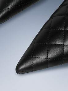 CUCCOO GRLICON Yellow Rhombus Pointed Metal Double Buckle With Kitten Heel Women's Shoes - Black - View 5