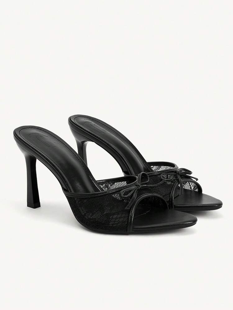 CUCCOO CHICEST Women Shoes Spring And Summer New Black Lace Mesh Bow Peep Toe Women's High Heel Sandals Slippers Fashion Comfortable Versatile Elegant Sexy Party Women's Sandals Peep Toe Sandals