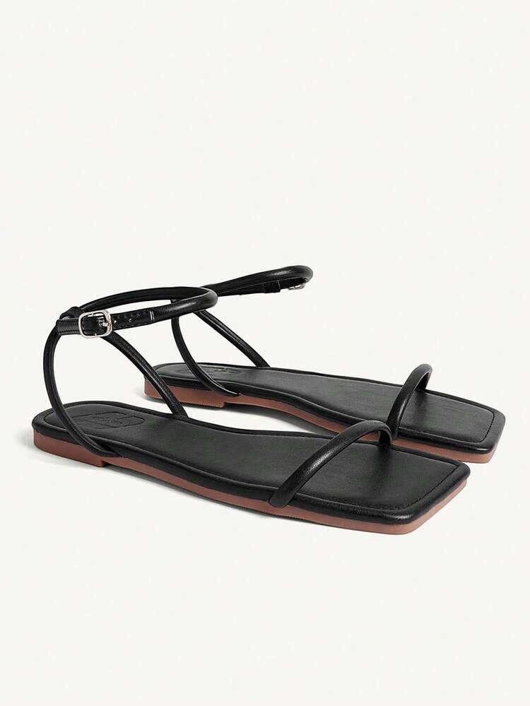 CUCCOO CHICEST Square Toe Minimalist Strap Flat Sandals For Women, Simple Fashion Commute Outdoor Summer Vacation Footwear For Christmas Wedding Shoes Spring Shoes Bride Shoes
