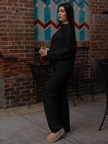 Andrea Bello Women Sweater Co-ords Plain Casual - Hitam - View 3