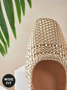 SHUZIA 女士宽楦优雅钩编PU皮露跟穆勒鞋 - 金色 - 查看 8