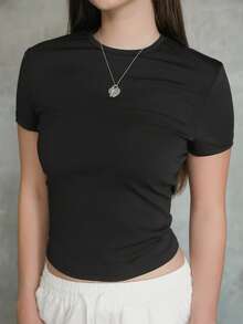 Duda Rubert 短袖修身T恤，休闲百搭，日常机场度假必备，秋季返校季秋冬优雅春夏皆宜。 - 黑色 - 查看 3