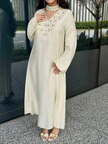 Yasmyna Women's V-Neck Casual Loose Dress, Suitable For Casual Gatherings, Parties And Outings - Apricot - View 5