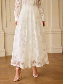 ZEYLAH White Laser Cut Pleated Skirt - White - View 2