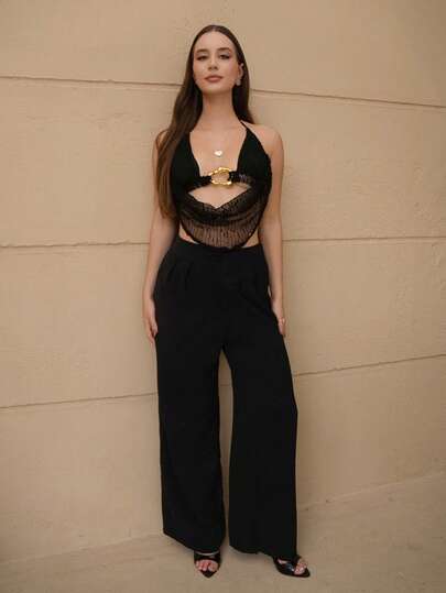 Duda Rubert 女士夏季性感波西米亚海滩度假演唱会女士露背领带金属装饰钩针夏季上衣，夏季，俱乐部性感上衣