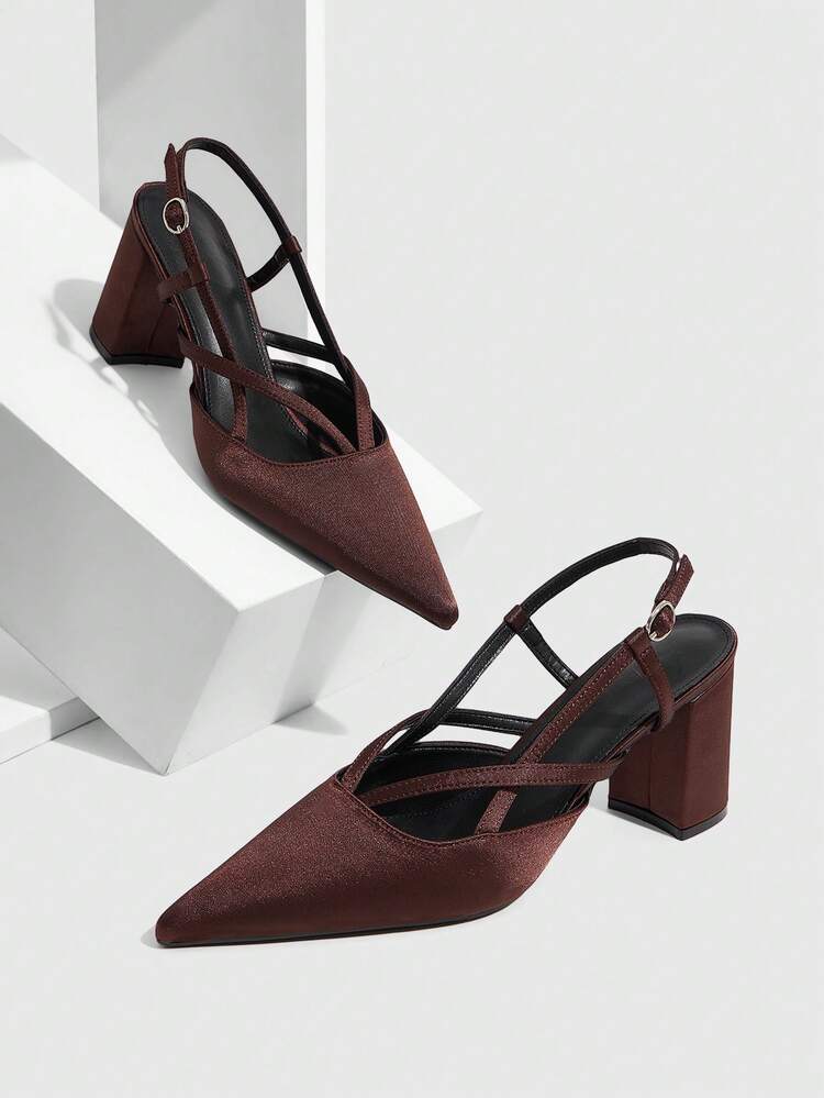 CUCCOO SZL Women's Pointed Toe Criss-Cross Strap Chunky Heel Pumps, Sexy Elegant Stylish High Heels Suitable For Dates, Afternoon Tea, Parties, Formal Events, And Daily Commute