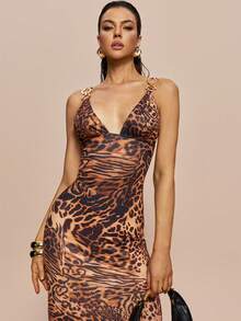 Olia Maree Olia Maree 城市波西米亚风休闲豹纹装饰性感吊带鱼尾连衣裙，适合日常街头穿搭、度假、海滩休闲，深V领优雅迷人女士长款豹纹连衣裙，紧身连衣裙，性感豹纹连衣裙，动物纹长款连衣裙，豹纹紧身连衣裙，生日晚宴性感连衣裙，豹纹连衣裙，动物纹连衣裙，猎豹纹连衣裙，虎纹连衣裙，蛇纹连衣裙，虎纹连衣裙，动物纹连衣裙，长款性感连衣裙，哈林夜主题连衣裙，女士派对连衣裙，女士正装长款修身连衣裙，层叠豹纹连衣裙 - 棕色 - 查看 4