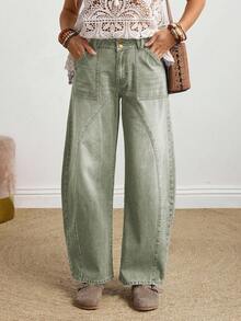 EMERY ROSE Women's Casual Everyday Pockets Button Jeans - Green - View 2