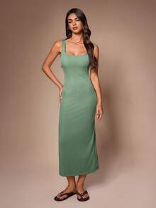 Lazeform Women's Casual Long Nightgown, Minimalist Fitted Backless Maxi Dress For Outdoor Wear - Green - View 5