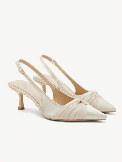 CUCCOO CHICEST Tacones altos de satén color albaricoque con diseño elegante de lazo con cristales, de punta, de temperamento delicado, versátil y con estilo