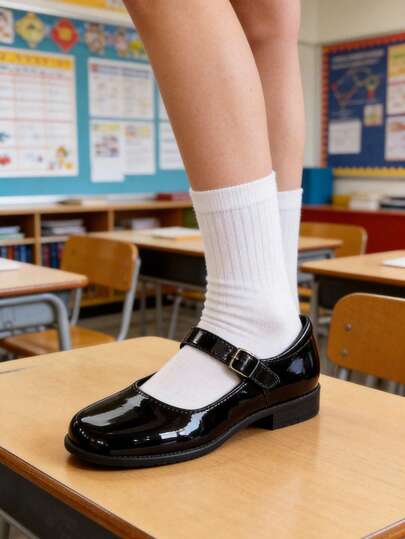 Zapatos negros y de charol negro tipo Mary Jane para niñas - Zapatos clásicos con hebilla para estudiantes. Zapatos de charol beige tipo Mary Jane para niñas - Con lazo y gancho, esenciales para el otoño y el regreso a clases. Zapatos negros para niñas. Zapatos de estudiante para niñas. Zapatos de niña pequeña. Zapatos para niñas.