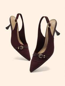 CUCCOO BASICS Women's Pointed Toe Buckle Design Fashionable High Heels For Daily Wear - Burgundy - View 2