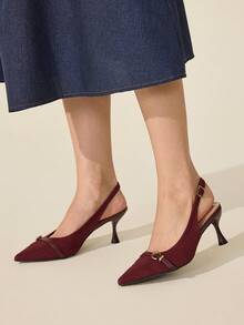 CUCCOO BASICS Women's Pointed Toe Buckle Design Fashionable High Heels For Daily Wear - Burgundy - View 6