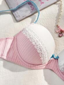 PetitDoll Women's Lace Patchwork Bow Underwire Padded Bra - White - View 8