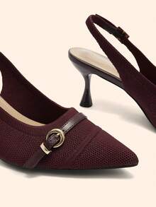 CUCCOO BASICS Women's Pointed Toe Buckle Design Fashionable High Heels For Daily Wear - Burgundy - View 8