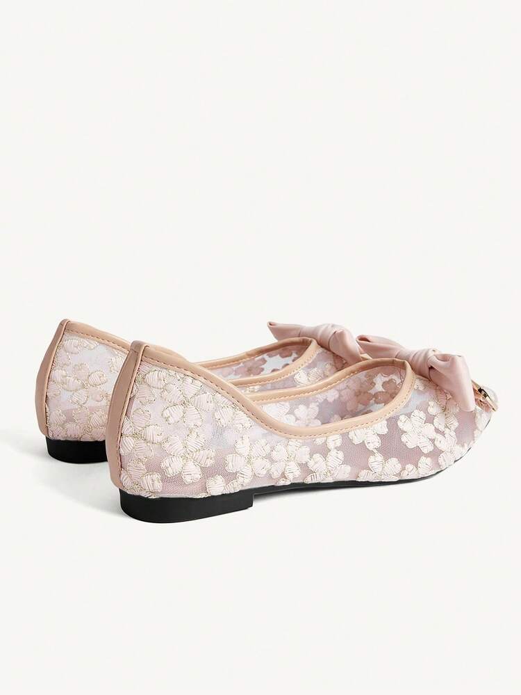 CUCCOO CHICEST Chaussures de ballet à bout pointu, en maille respirante avec nœud et lacets. Chaussures plates polyvalentes et élégantes pour la ville, rose - Rose bonbon - Voir 11