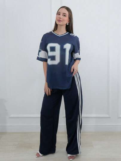 Duda Rubert Women Streetwear Contrast Color Letter Print Short Sleeve T-Shirt, Spring/Summer