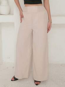 Duda Rubert 夏季裤子女士条纹抽绳腰直筒宽松休闲裤 - 杏色 - 查看 6