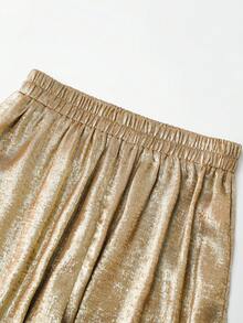 Franclia Women's High Waist Elastic Waist Foil Woven Fabric All-Match Style Casual Pants, Versatile And Fashionable For Summer Daily Wear - Gold - View 4