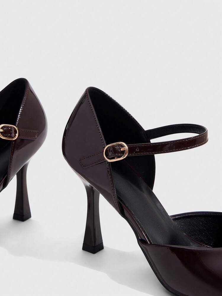 CUCCOO SZL Women Shoes Pointed Stiletto Brown Ankle Strap Hollow Women's Shoes Simple Fashion Sexy Party Banquet Women's High Heels Shoes Women's Shoes