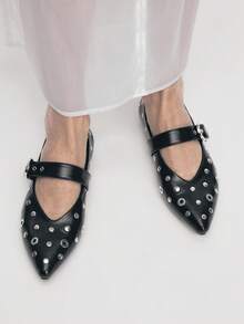 Mnmlis Women's Fashion Slip-On Shoes With Chicken Eye Buckle Design, Suitable For Daily Wear - Black - View 9