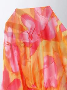 Bonvoyette 3pcs/Set Summer Holiday Beach Random Print & Mesh Print Bandeau Bikini Top, High Cut Bottoms And Bandeau Dress Sexy Women Swimwear Set - Multicolor - View 6