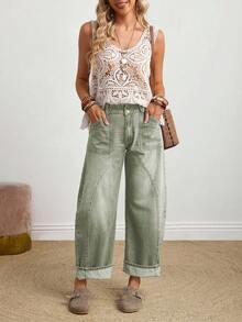 EMERY ROSE Women's Casual Everyday Pockets Button Jeans - Green - View 7