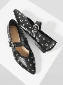 Mnmlis Women's Fashion Slip-On Shoes With Chicken Eye Buckle Design, Suitable For Daily Wear - Black - View 6