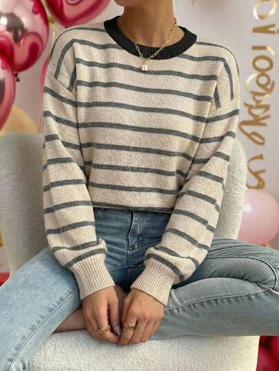 DUKEZA Sudadera Casual De Rayas De Cuello Redondo Y Suelto Para Mujer