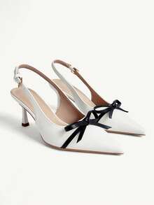CUCCOO CHICEST Bow Decor Color Block Pointed Toe Elegant High Heel Sandals Wedding Shoes Spring Shoes Bride Shoes - White - View 4