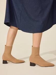 CUCCOO BASICS Women's Fashionable Versatile Pointed Toe Ankle Boots Pumps - Apricot - View 8