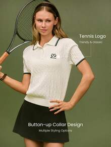 GLOWMODE Textured Knit Classic Prep Waist Length Regular Fit Front Logo Embroidery Striped Polo Short Sleeve Shirt Tennis Golf Pickleball Daily Casual Wear - Creamy White - View 4