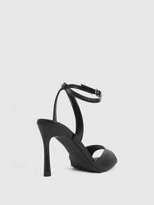 CUCCOO SZL Women's Classic Black Leather-Look High Heel Sandals - Black - View 4