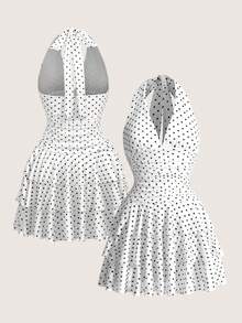 Franclia 女士夏季连衣裙，褶皱腰身，多层裙摆，女士蛋糕裙，针织网纱面料，露背吊带连衣裙，白色连衣裙，波点连衣裙，杏色派对连衣裙，吊带短款连衣裙，女士度假装，派对连衣裙，音乐节连衣裙，可爱连衣裙，温柔，知性，优雅，高端，优雅套装，通勤，日常，夏季，派对，海滩，约会，毕业典礼，商务办公，都市时尚百搭日常连衣裙 - 白色 - 查看 4