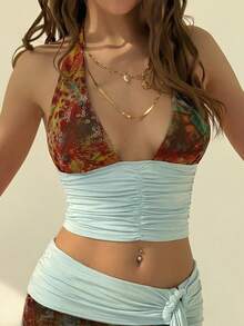 Aloruh 女士波西米亚印花露背吊带背心+半身裙度假性感两件套 - 彩色 - 查看 4