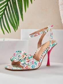 SHUZIA Giày sandal cao gót mũi nhọn trang nhã dành cho nữ với họa tiết hoa. - trắng - Xem 2