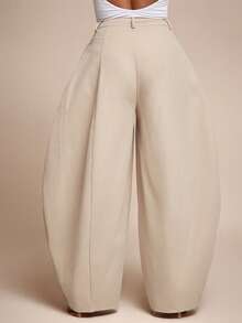 Vixey 缝线细节高腰筒形裤 - 杏色 - 查看 5