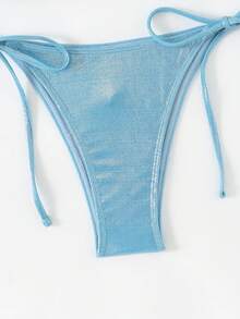 Swim Oasis Set de 3 piezas Nuevo traje de baño de verano con bikini triangular con empuje hacia arriba, bordado floral y tela brillante con lentejuelas para mujeres - Azul - Ver 3