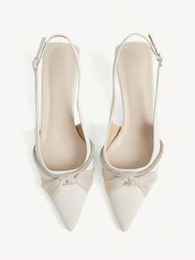 CUCCOO CHICEST Pointed Gentle Temperament Fashionable Versatile Rhinestone Design Sense Bow Elegant Fairy Back Empty Apricot High Heels - Apricot - View 2