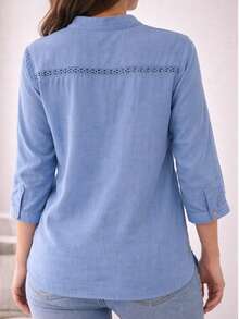 Blusa manga 3/4 con botones frontales - azul - Ver 2