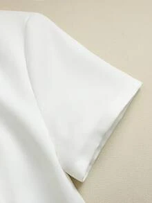 Franclia 女士纯色圆领仿珍珠装饰时尚约会派对迷你连衣裙 - 白色 - 查看 3